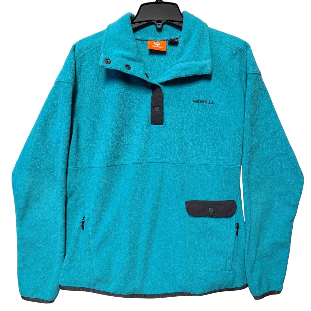 Merrell Women's Medium Teal Emery Pullover Snap Fleece Jacket Zip Pockets Pouch